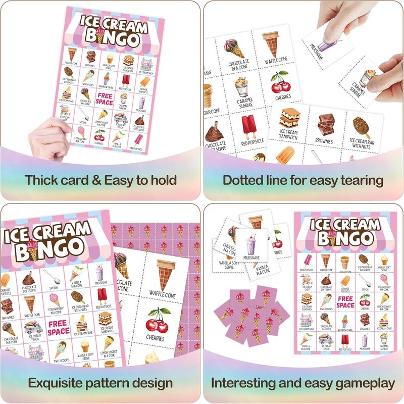 Mueddur Ice Cream Bingo Card, Sweet Treats Bingo Game for Adults Family Friends, Summer Party Favors Decorations, Ice Cream Game for Birthday Party, Holiday Games for 24 Players -18 - Image 4